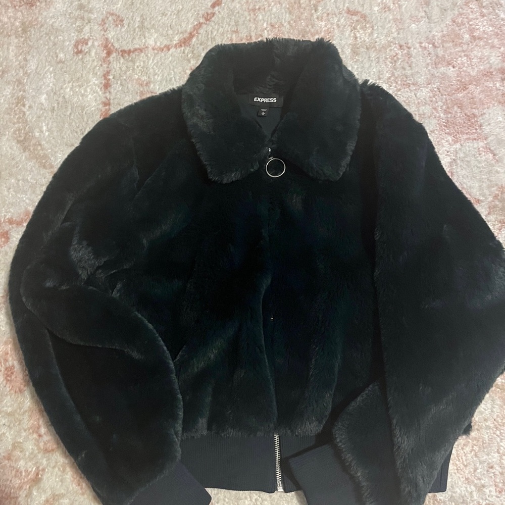 Express Emerald Green Faux Fur Jacket